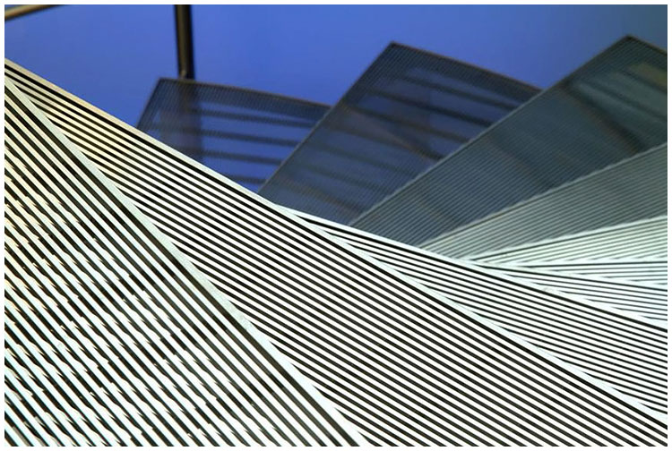Architectural wedge wire is used as stair treads