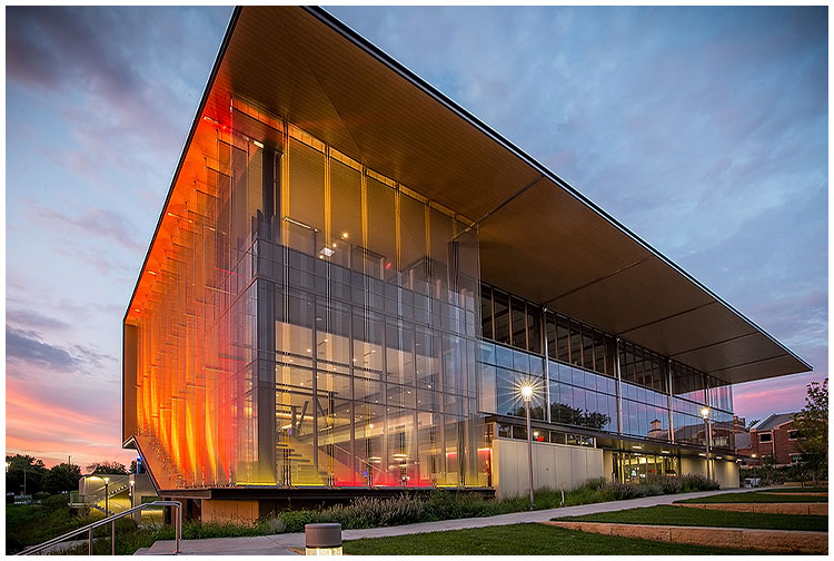 Laminated architectural mesh is used for theater facade decoration