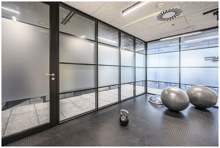 Laminated architectural mesh is used as interior partition