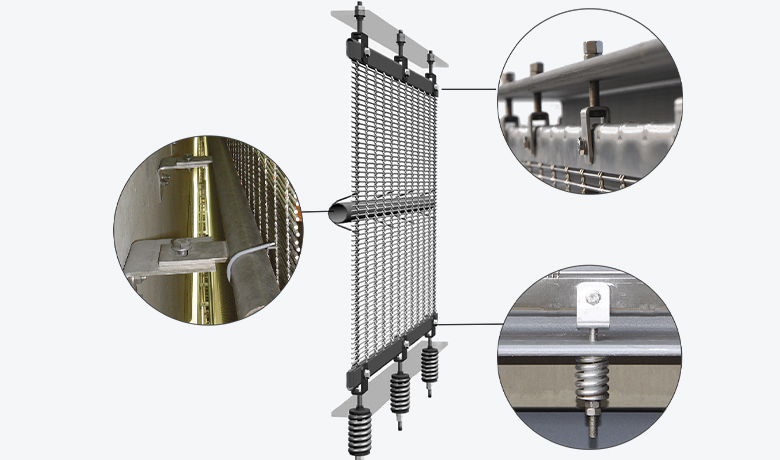 Architectural Mesh Fixed with Flat Tension Profile, Clevis & Spring