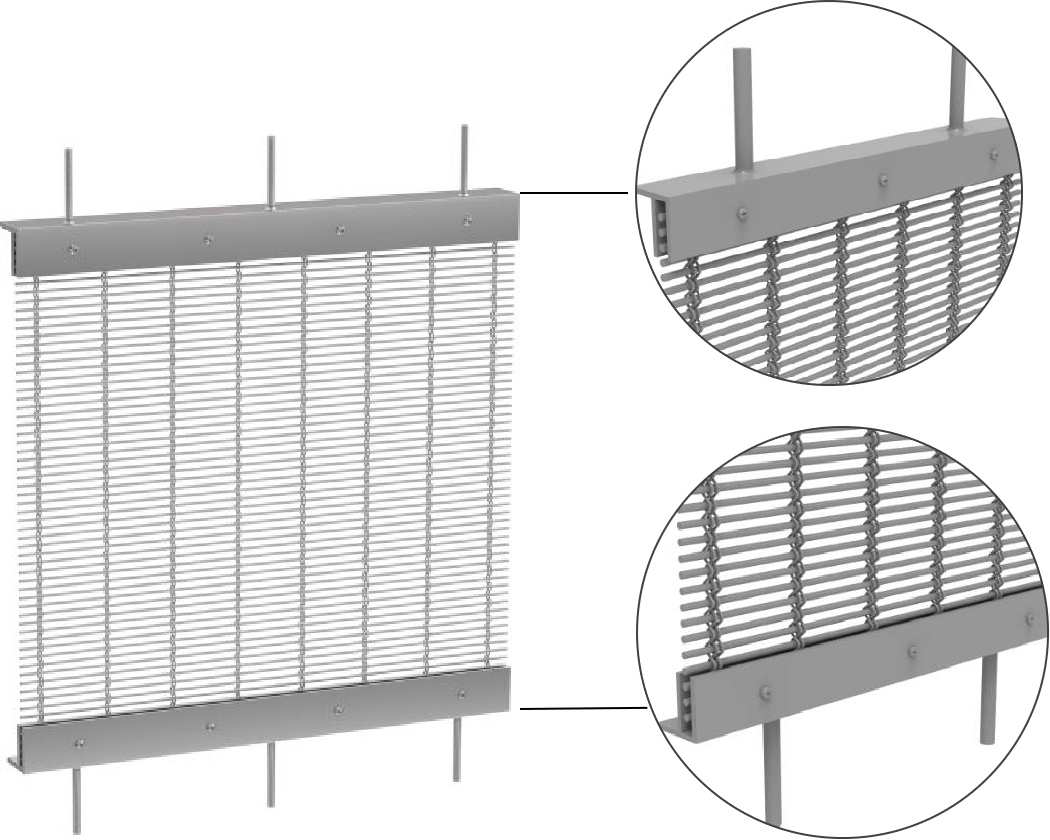 Architectural mesh fixed with flat bar & angle bar with threaded rod