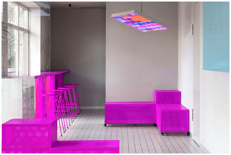 Architectural perforated metal is used as furniture