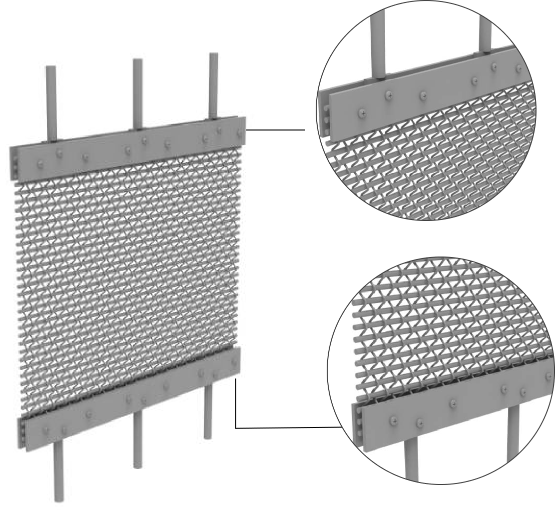 Architectural mesh fixed with flat bar & flat eye